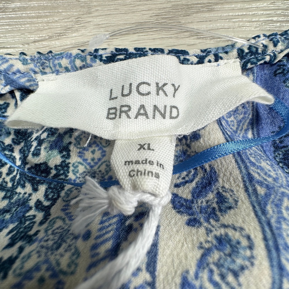 Lucky Brand Women Dress Peri Vertical Blue XL NWT Paisley Tiered Midi - Picture 8 of 9